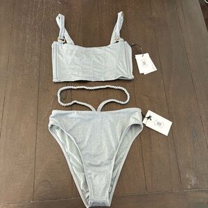 Revel Rey‎ Slate Lurex Silver Metallic Corset Top Bikini NWT Size Small